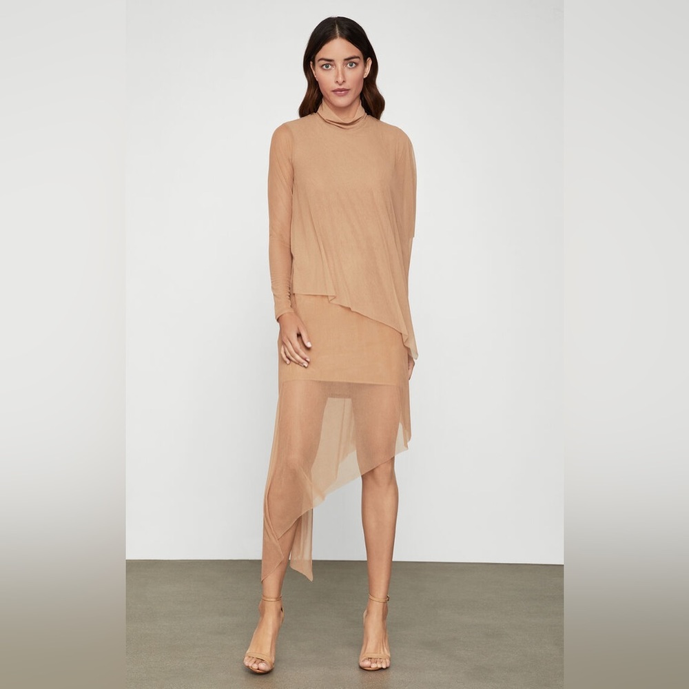 💫HP‼️💫 NWT BCBG MAXAZRIA Asymmetrical Layered Turtleneck Dress in Nubuck, Med - Picture 3 of 12
